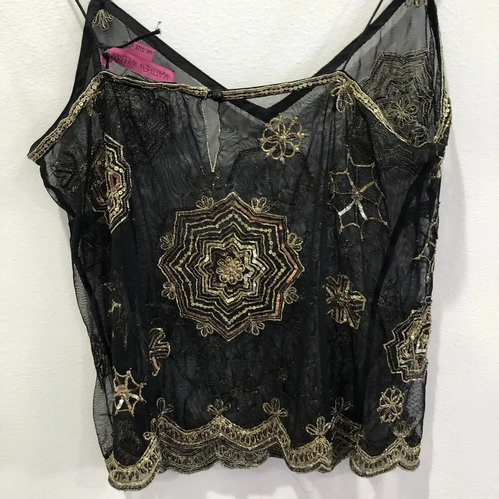 Matthew Williamson Black Mesh / Gold Embroidered Camisole US 8 / UK 10 / EUR 38 - Picture 4 of 6